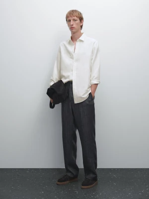 Koszula O Kroju Regular Fit Z Mieszanki Lnu - Beżowy - - Massimo Dutti - Mężczyzna