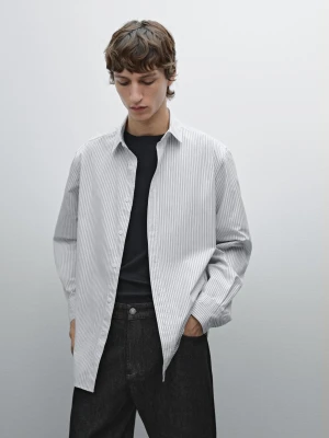 Koszula O Kroju Regular Fit Ze 100% Bawełny W Paski - Ciemnoszary - - Massimo Dutti - Mężczyzna