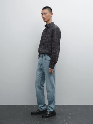 Koszula O Kroju Regular Fit Ze 100% Lnu W Kratkę - Granatowy - - Massimo Dutti - Mężczyzna