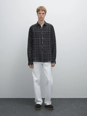 Koszula O Kroju Regular Fit Ze 100% Lnu W Kratkę - Granatowy - - Massimo Dutti - Mężczyzna