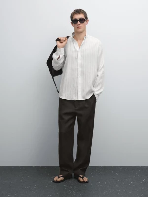 Lniana Koszula W Paski Regular Fit - Surowy - - Massimo Dutti - Mężczyzna