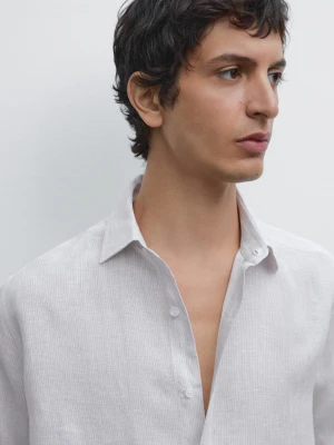Koszula O Kroju Regular Fit Ze 100% Lnu W Paski - Szary - - Massimo Dutti - Mężczyzna