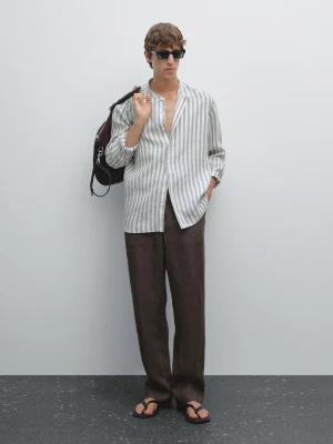 Koszula O Kroju Regular Fit Ze Stójką - Szarawozielony - - Massimo Dutti - Mężczyzna