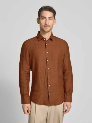 Koszula o kroju slim fit biznes z lnu z kołnierzykiem typu kent seidensticker