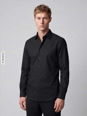 Koszula o kroju slim fit biznesowa z zaokrąglonym dołem Jake*s Czarny