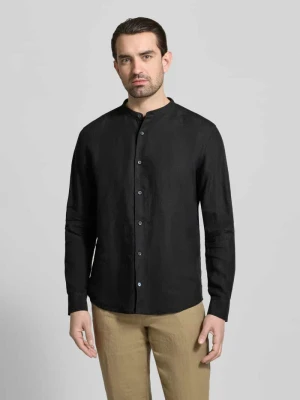 Koszula o kroju slim fit z czystego lnu ze stójką OLYMP Level Five