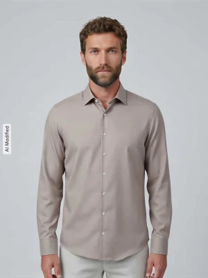 Koszula o kroju slim fit z czystej bawełny model 'New Kent' Seidensticker Piaskowy