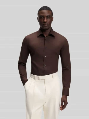 Koszula o kroju slim fit z mieszanki bawełny, koszula biznesowa model 'HANK' Boss Ciemnobrązowy