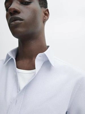 Koszula O Kroju Slim W Paski Ze 100% Bawełny - Błękitny - - Massimo Dutti - Mężczyzna