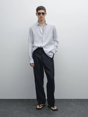 Koszula O Kroju Slim W Paski Ze 100% Lnu - Biały - - Massimo Dutti - Mężczyzna