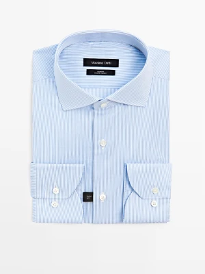 Koszula O Kroju Slim Z Diagonalu W Paski - Błękitny - - Massimo Dutti - Mężczyzna