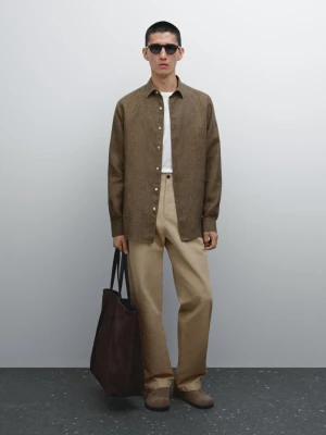 Koszula O Kroju Slim Z Efektem Sprania 100% Len - Piaskowy - - Massimo Dutti - Mężczyzna