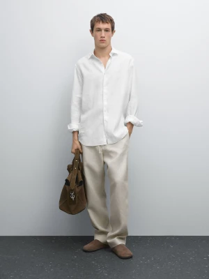 Koszula O Kroju Slim Z Mieszanki Lnu - Biały - - Massimo Dutti - Mężczyzna