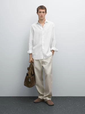 Koszula O Kroju Slim Z Mieszanki Lnu - Biały - - Massimo Dutti - Mężczyzna