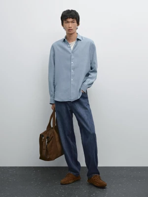 Koszula O Kroju Slim Z Mieszanki Lnu - Błękitny - - Massimo Dutti - Mężczyzna