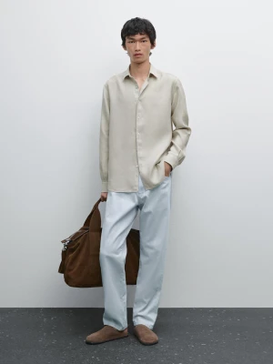 Koszula O Kroju Slim Z Mieszanki Lnu - Ziel. Wodny - - Massimo Dutti - Mężczyzna