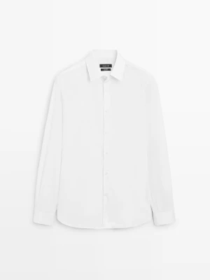 Koszula O Kroju Slim Z Popeliny Ze 100% Bawełny - Biały - - Massimo Dutti - Mężczyzna