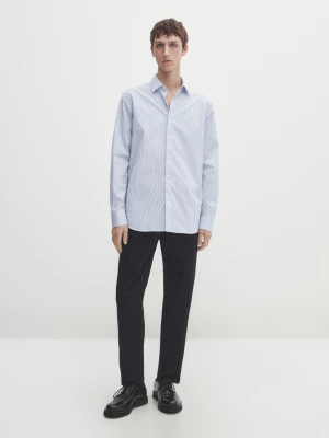 Koszula O Kroju Slim Z Tkaniny W Paski Łatwej Do Prasowania - Błękitny - - Massimo Dutti - Mężczyzna