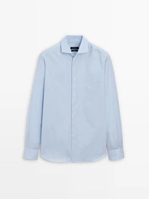 Koszula O Kroju Slim Ze 100% Bawełny W Drobną Kratkę - Błękitny - - Massimo Dutti - Mężczyzna