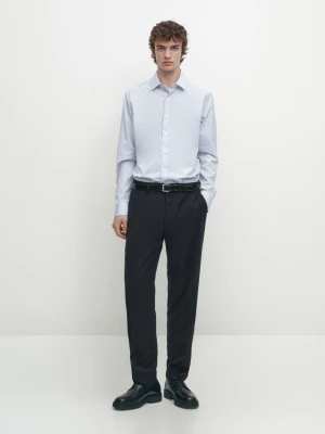 Koszula O Kroju Slim Ze 100% Bawełny W Paski - Jasnoniebieski - - Massimo Dutti - Mężczyzna