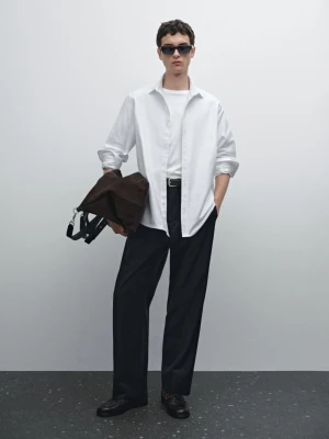 Koszula O Kroju Slim Ze 100% Bawełny Z Fakturą - Biały - - Massimo Dutti - Mężczyzna
