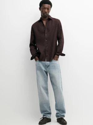 Koszula O Kroju Slim Ze 100% Lnu - Bordowy - - Massimo Dutti - Mężczyzna