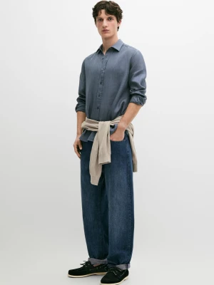 Koszula O Kroju Slim Ze 100% Lnu - Ciemnoniebieski - - Massimo Dutti - Mężczyzna