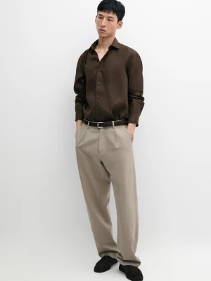 Koszula O Kroju Slim Ze 100% Lnu - Czekoladowy - Massimo Dutti - Male