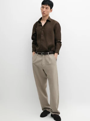 Koszula O Kroju Slim Ze 100% Lnu - Czekoladowy - - Massimo Dutti - Mężczyzna