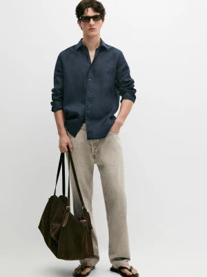 Koszula O Kroju Slim Ze 100% Lnu - Granatowy - - Massimo Dutti - Mężczyzna