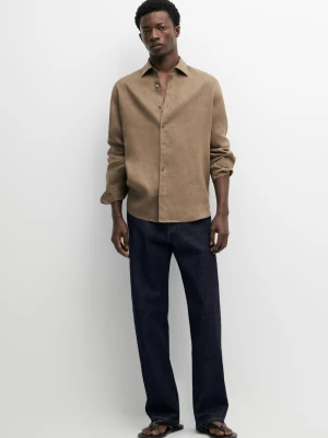 Koszula O Kroju Slim Ze 100% Lnu - Piaskowy - - Massimo Dutti - Mężczyzna