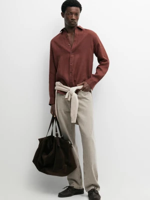Koszula O Kroju Slim Ze 100% Lnu - Terakota - - Massimo Dutti - Mężczyzna