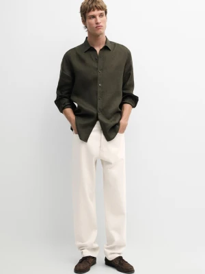 Koszula O Kroju Slim Ze 100% Lnu - Zielony Wodny - - Massimo Dutti - Mężczyzna