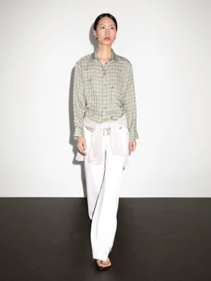 Koszula O Luźnym Kroju W Kratę Ze 100% Tkaniny Cupro - Szary - - Massimo Dutti - Kobieta