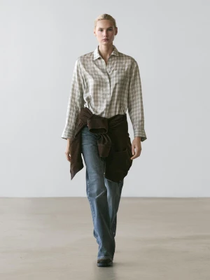 Koszula O Luźnym Kroju W Kratę Ze 100% Tkaniny Cupro - Szary - - Massimo Dutti - Kobieta