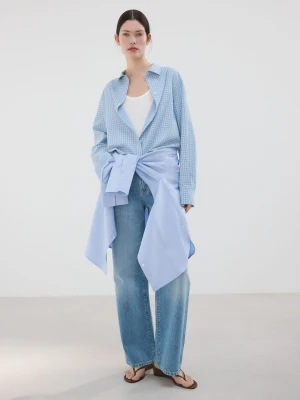 Koszula o prostym kroju w kratkę błękitny - Kobieta - - MANGO