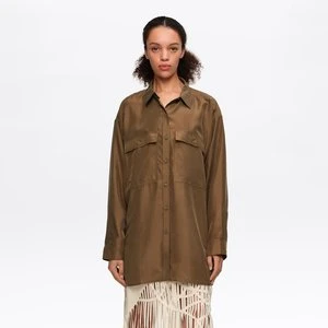 Koszula oversize jedwab oliwkowa BIMBA Y LOLA