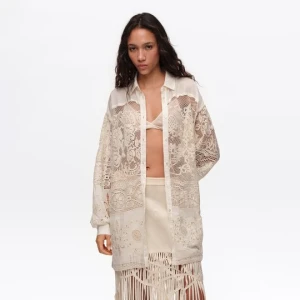 Koszula oversize patchwork koronki ecru BIMBA Y LOLA