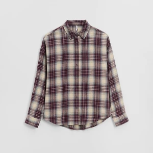 Koszula oversize w beżowo-bordową kratę House
