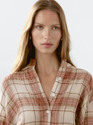 Koszula Oversize W Kratkę Ze Stójką - Ceglany - - Massimo Dutti - Kobieta