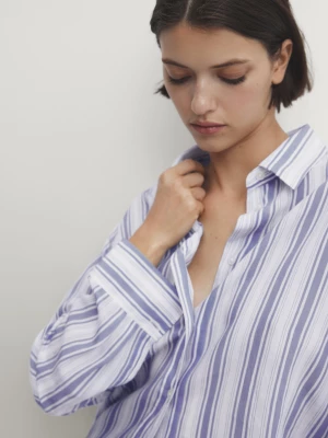 Koszula Oversize W Paski - Błękitny - - Massimo Dutti - Kobieta