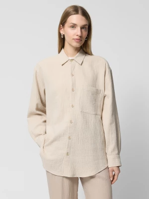 Koszula oversize z bawełnianego muślinu damska Outhorn - beżowa