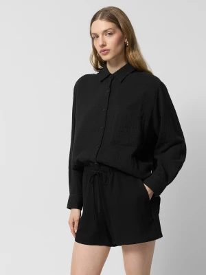 Koszula oversize z bawełnianego muślinu damska Outhorn - czarna