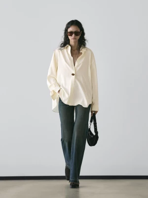 Koszula Oversize Z Długim Rękawem - Biały Złamany - - Massimo Dutti - Kobieta