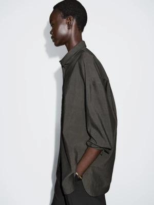 Koszula Oversize Z Mieszanki Bawełny - Szary Antracytowy - - Massimo Dutti - Kobieta