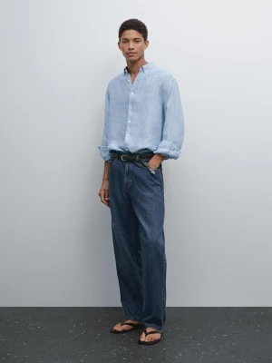 Koszula Oxford O Kroju Regular Fit Ze 100% Lnu - Niebieski - - Massimo Dutti - Mężczyzna