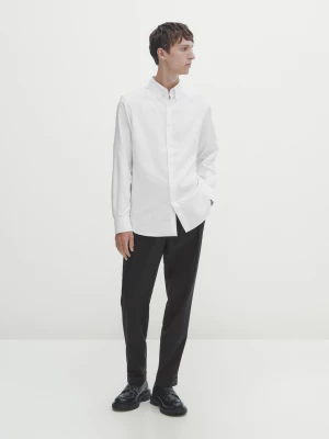 Koszula Oxford O Kroju Slim Z Łatwej Do Prasowania Tkaniny - Biały - - Massimo Dutti - Mężczyzna