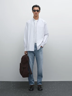 Koszula Oxford W Paski Ze 100% Bawełny - Średni Niebieski - - Massimo Dutti - Mężczyzna