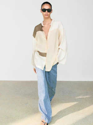 Koszula Patchworkowa Ze Stójką - Surowy - Massimo Dutti - Female