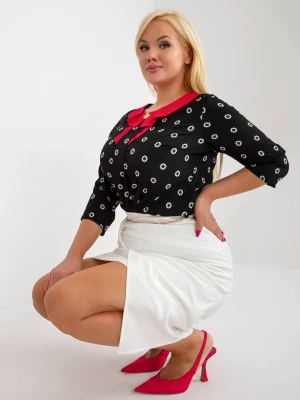 Koszula plus size czarny elegancki bluzka elegancka dekolt okrągły rękaw 3/4 pasek Lakerta